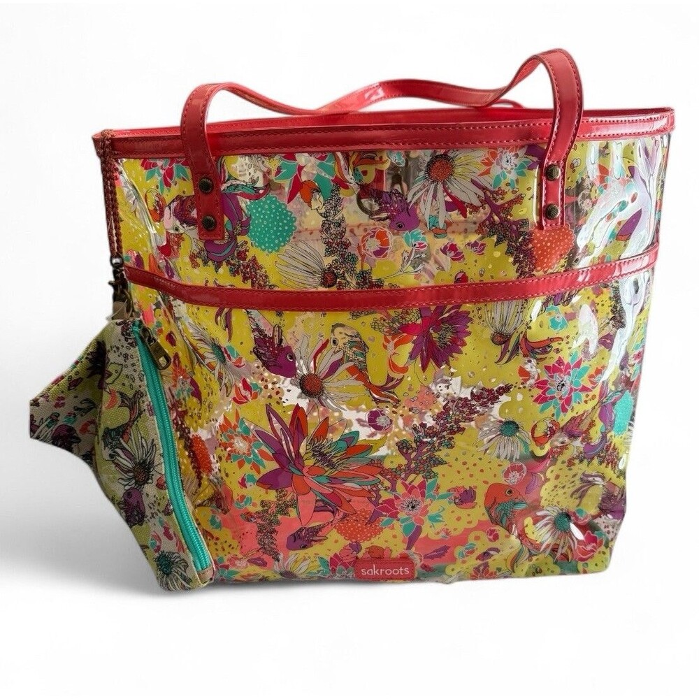 Sakroots Clear Koi‎ Tote Shoulder Purse Coral BeachPool Bag w/Makeup Wallet